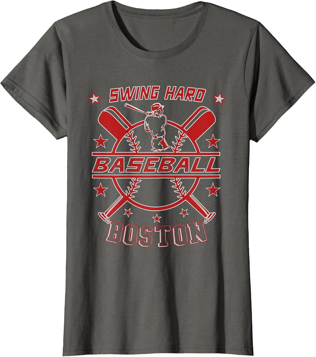 for Baseball Fan Swing Hard, Design Boston Baseball T-Shirt - Asphalt Grey