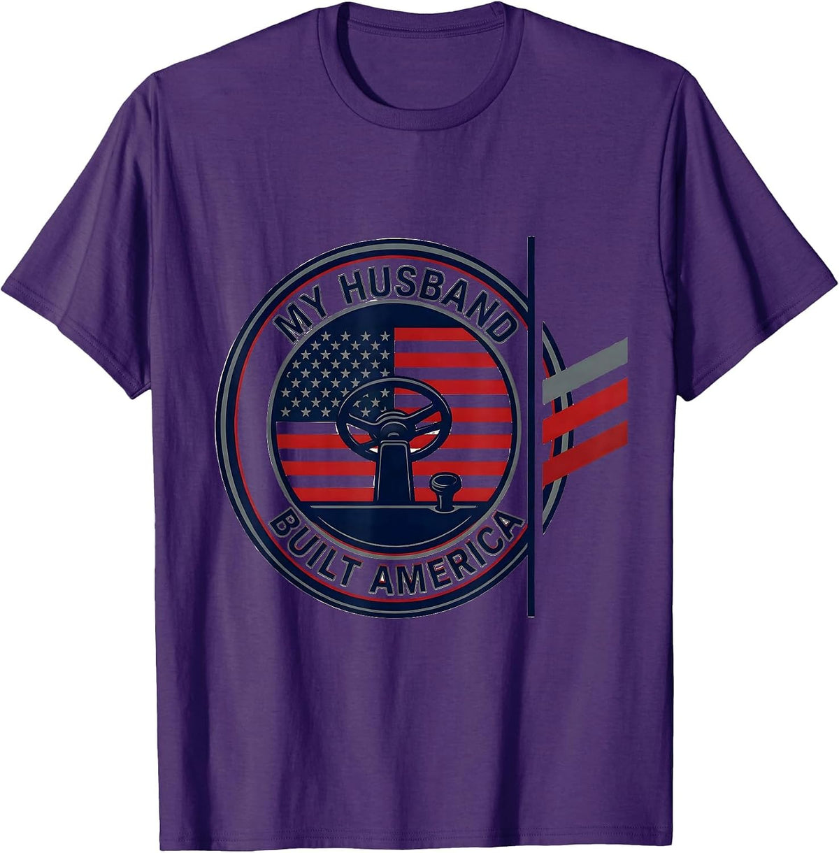 My Husband Built America Distressed Blue Collar Labor Day T-Shirt - Purple