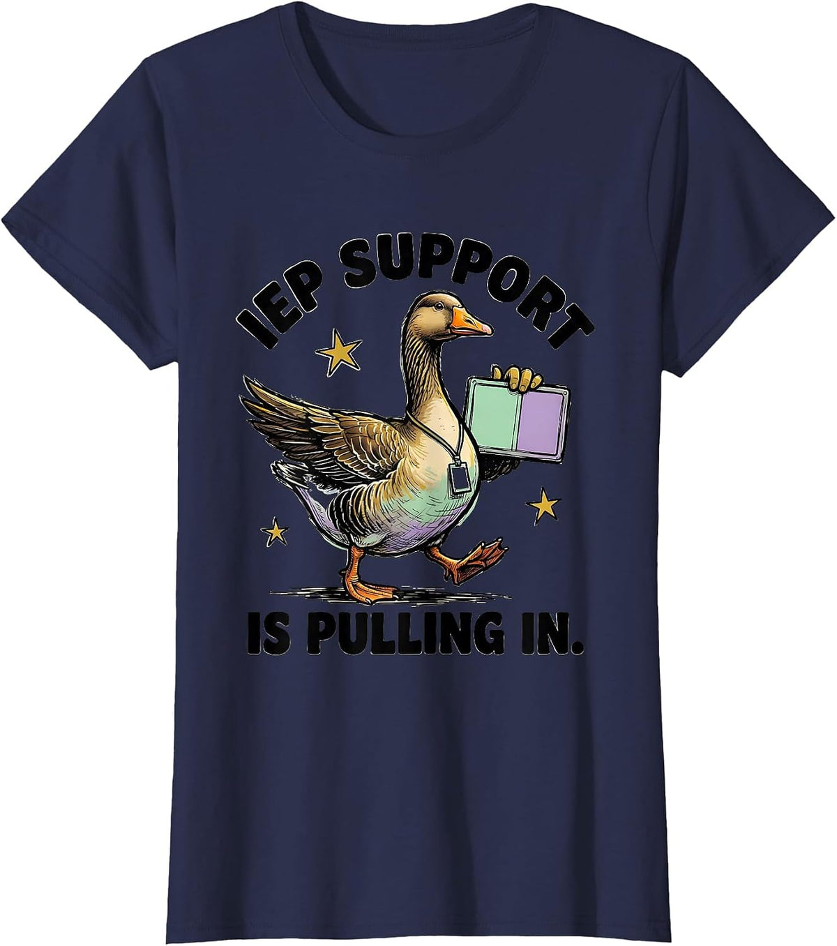 Women's IEP Support Is Pulling In Funny Special Education Teacher T-Shirt - Navy Blue
