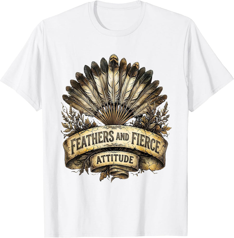 Men's Feathers and Fierce Attitude Showgirl Design T-Shirt - White