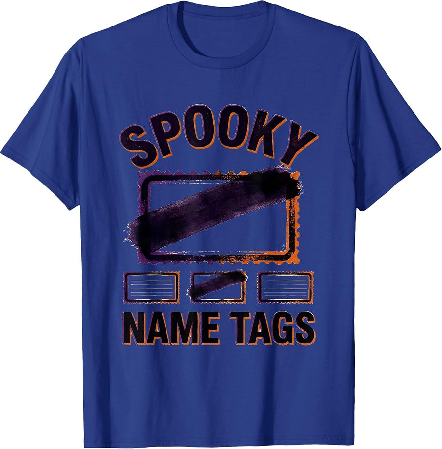 Spooky Name Tags Rubber Stamp Halloween Teacher School Humor T-Shirt - Royal Blue