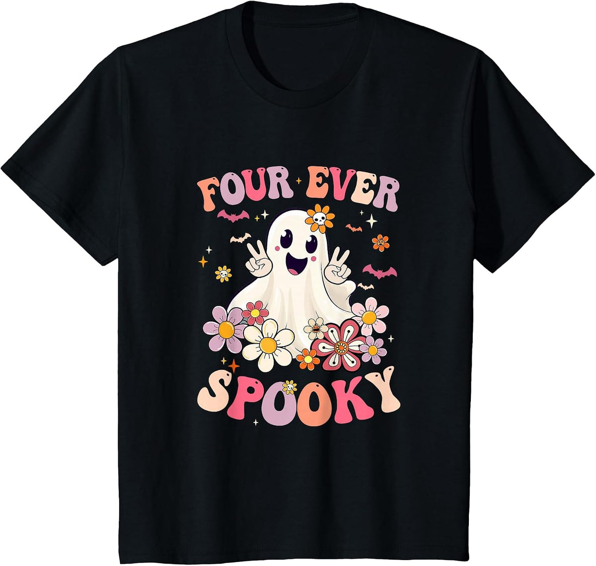 Four Ever Spooky Halloween 4Th Birthday Party Decorations T-Shirt - Black