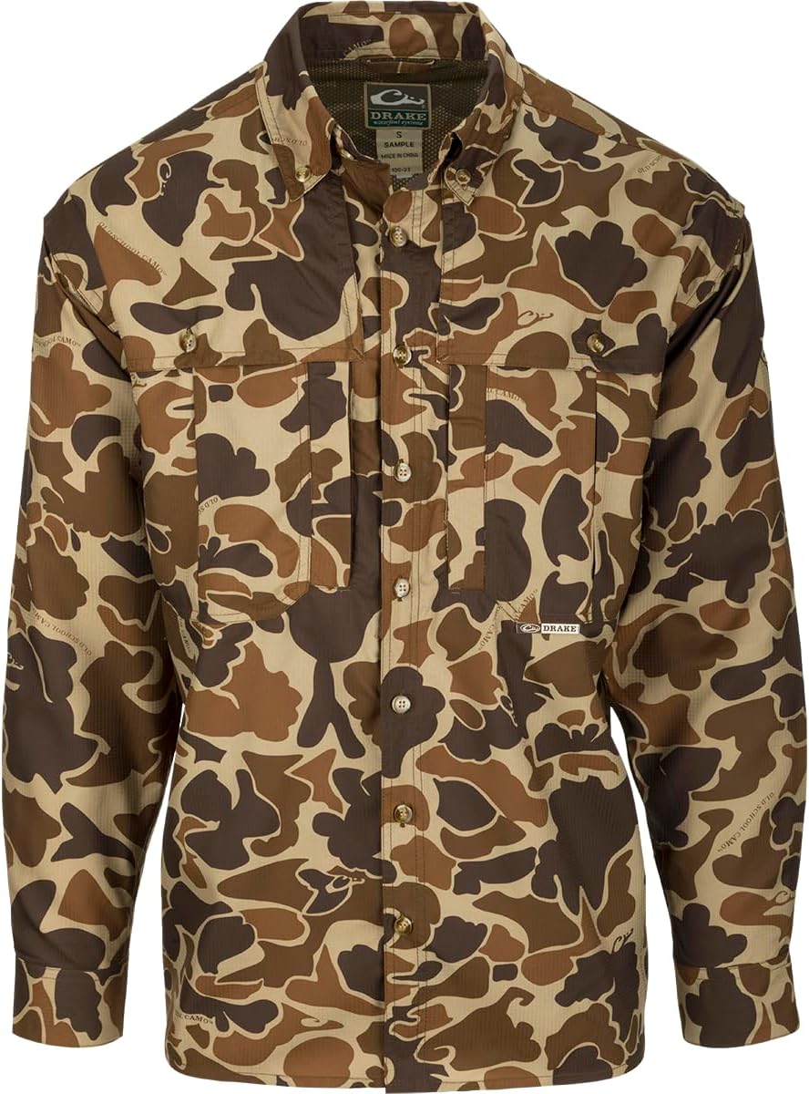 Drake Waterfowl Men's EST Camo Flyweight Wingshooter's Long Sleeve Shirt (US, Alpha, Small, Regular, Regular, Old School