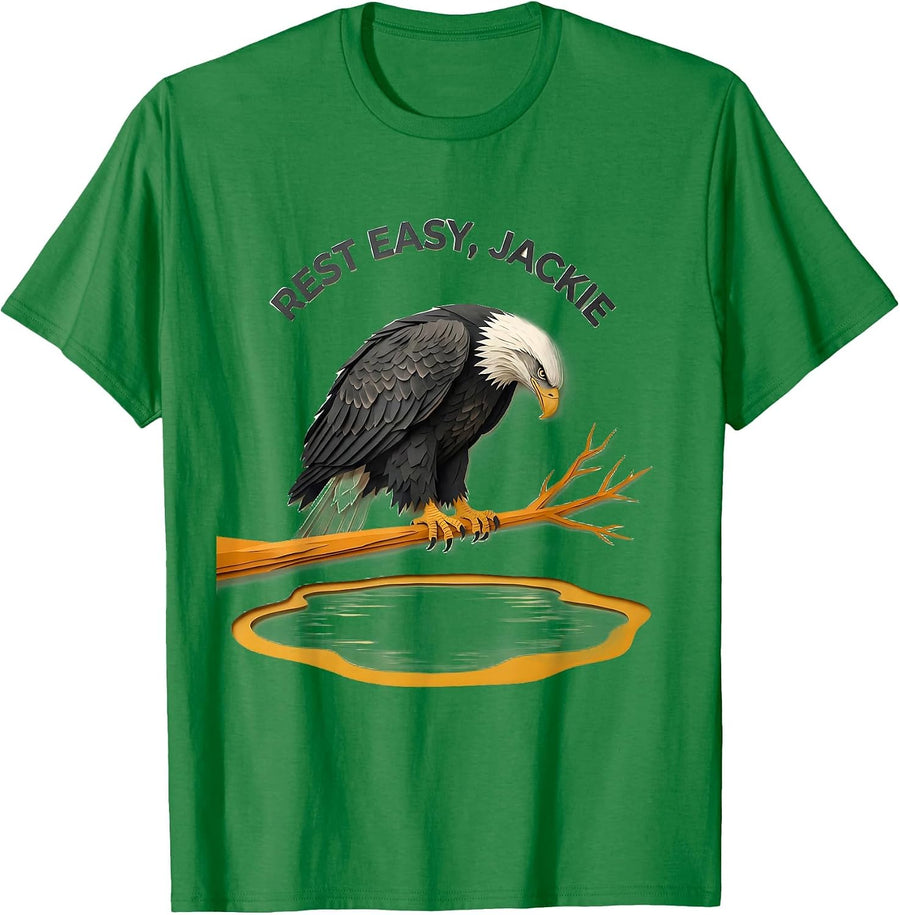 Men's Rest Easy, Jackie Memorial Bald Eagle Tribute Wildlife T-Shirt - Kelly Green