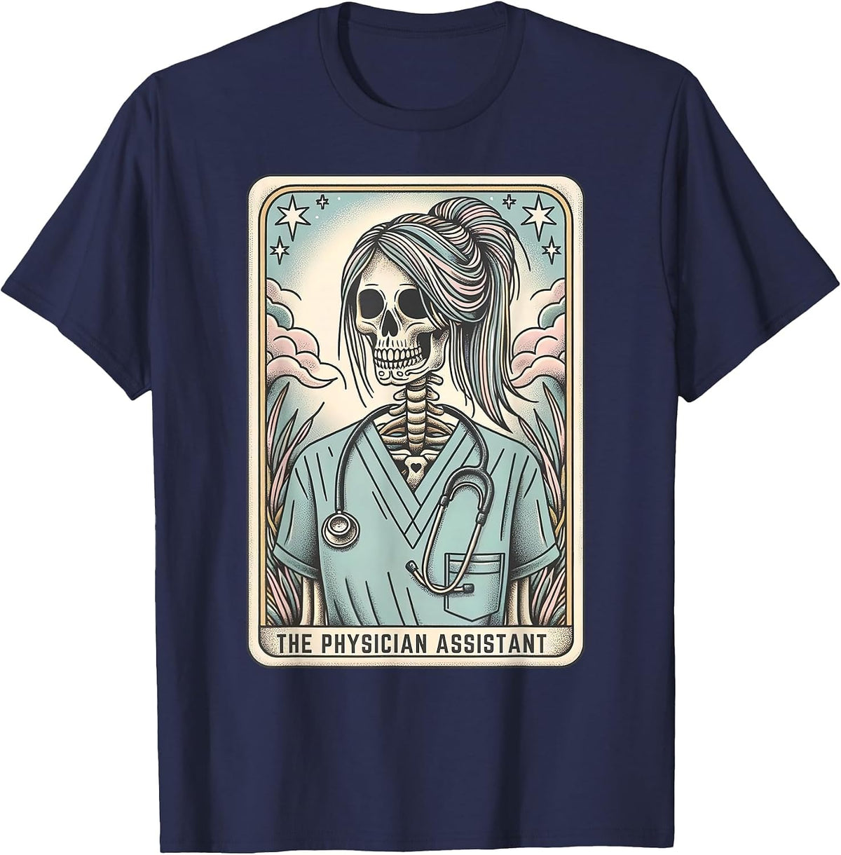 PA Physician Assistant Tarot Card Skeleton Coffee Halloween T-Shirt - Navy Blue