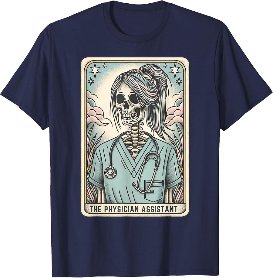 PA Physician Assistant Tarot Card Skeleton Coffee Halloween T-Shirt - Navy Blue