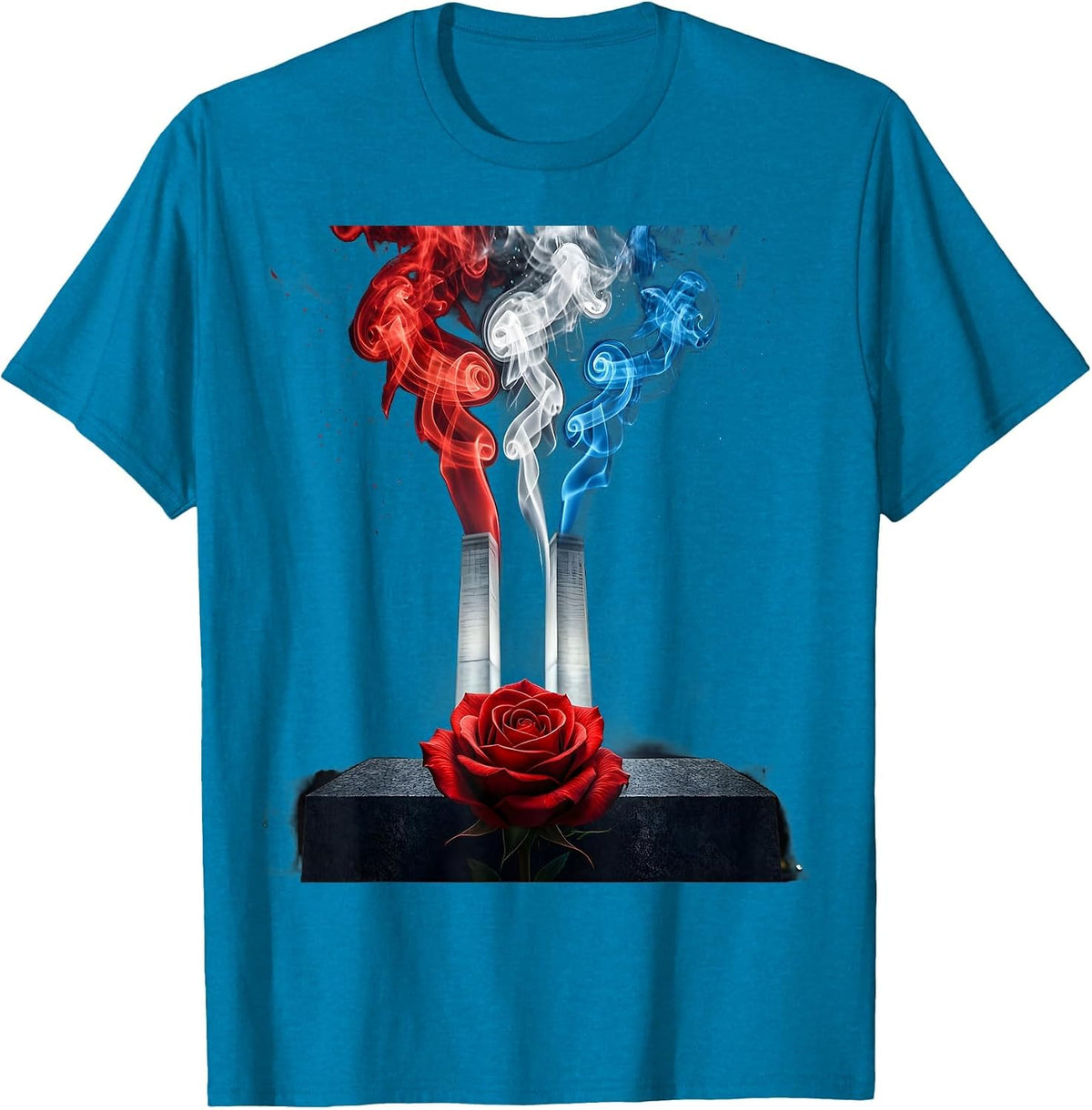 September 11 Memorial Rose Tribute Graphic T-Shirt - Sapphire Blue