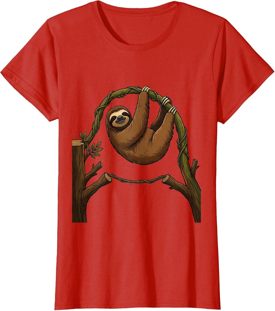 Women's Sloth Vine Chill Humor Novelty Gift T-Shirt - Red