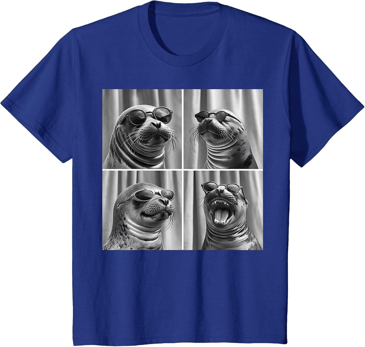 Seal with Sunglasses Sea Lion Ocean Animal Photobooth T-Shirt - Royal Blue