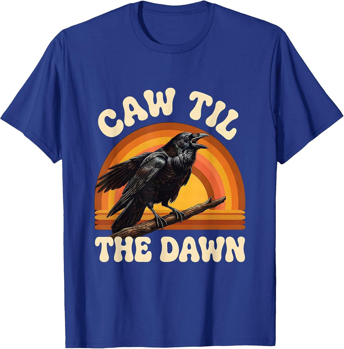 Caw Til The Dawn Crow Night Owl Design T-Shirt - Royal Blue