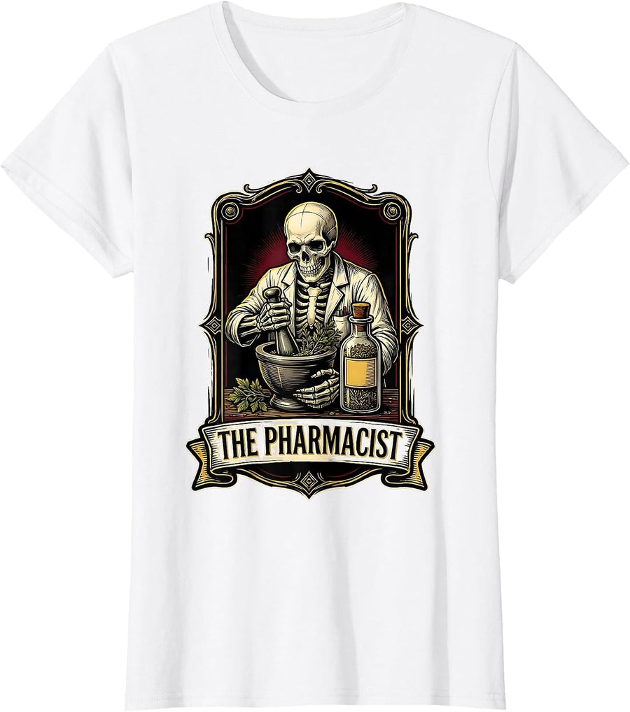 Women's The Pharmacist Tattoo Gothic Halloween Tarot Card Novelty T-Shirt - White