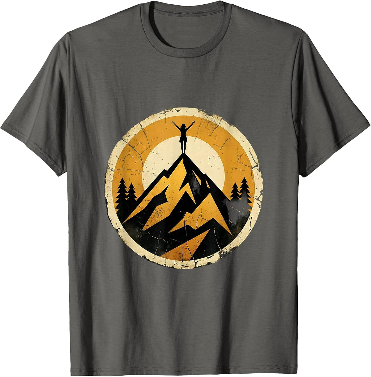 Summit Silhouette Rocky Peak Mountain Climbing T-Shirt - Asphalt Grey