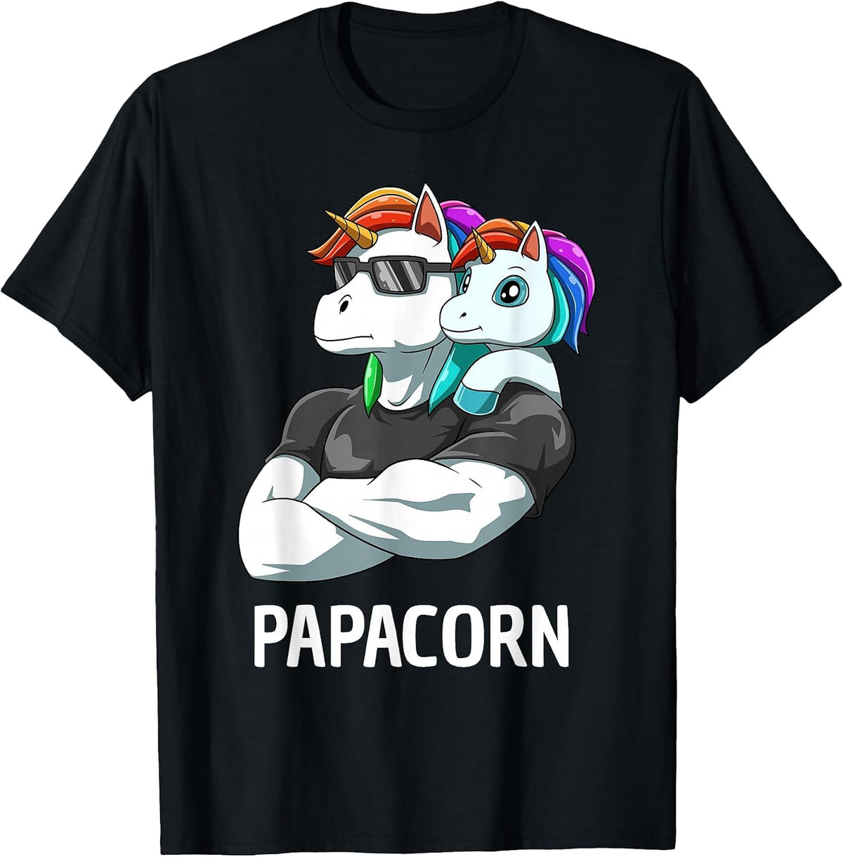 Papacorn - Father Daughter Unicorns T-Shirt - Black