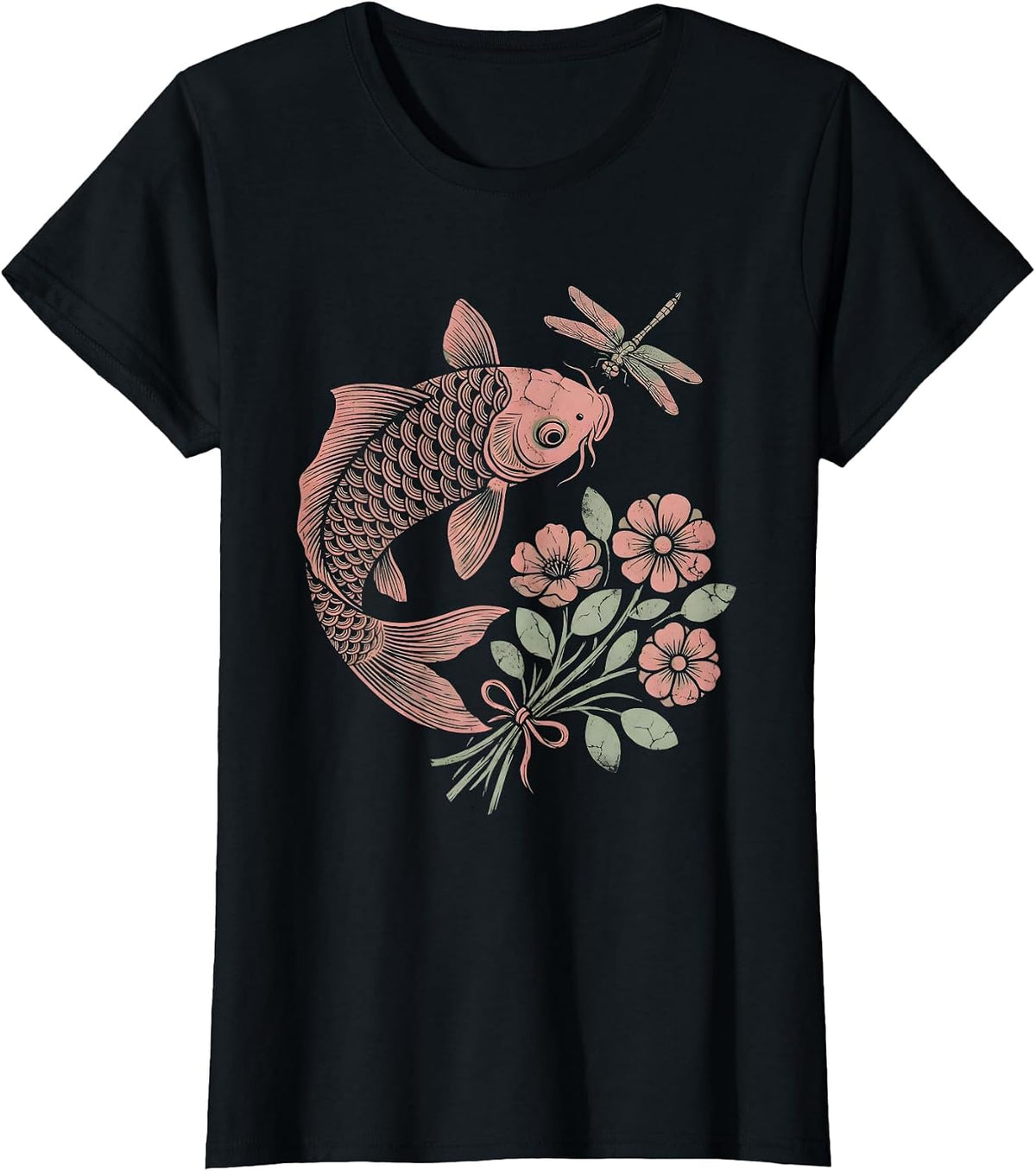 Red Koi Fish Leaping Upstream Freedom Design T-Shirt - Black