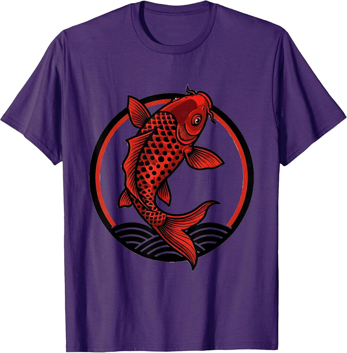 Red Koi Fish Leaping From Water Polka Dot Art T-Shirt - Purple