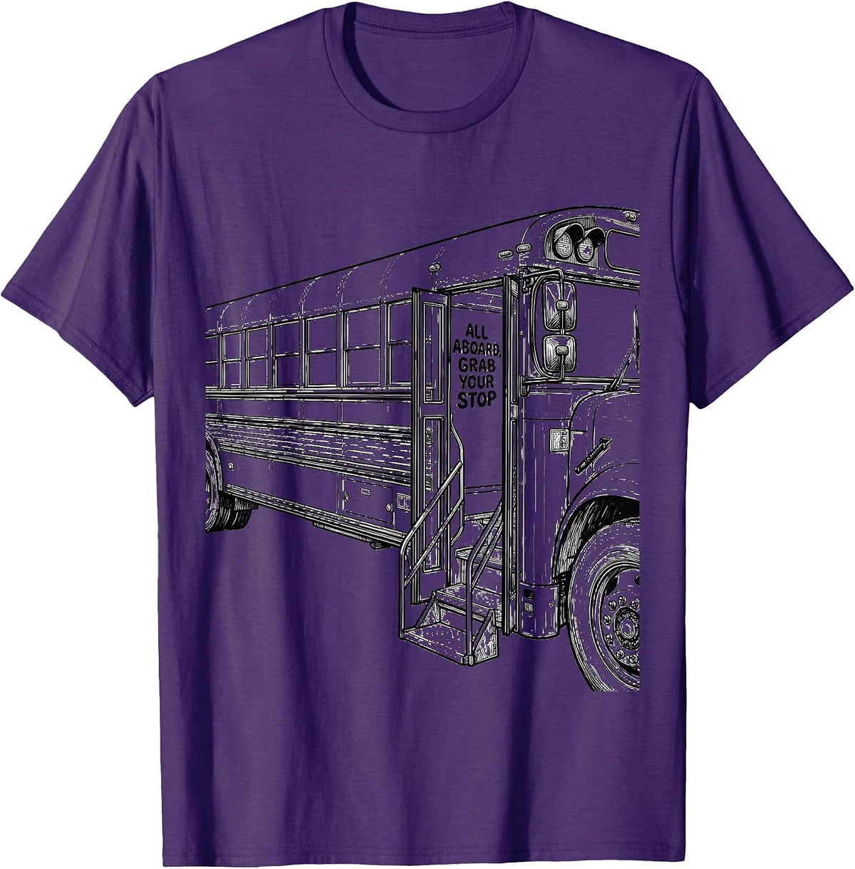 Men's All Aboard Grab Your Stop Funny School Bus Driver T-Shirt - Purple