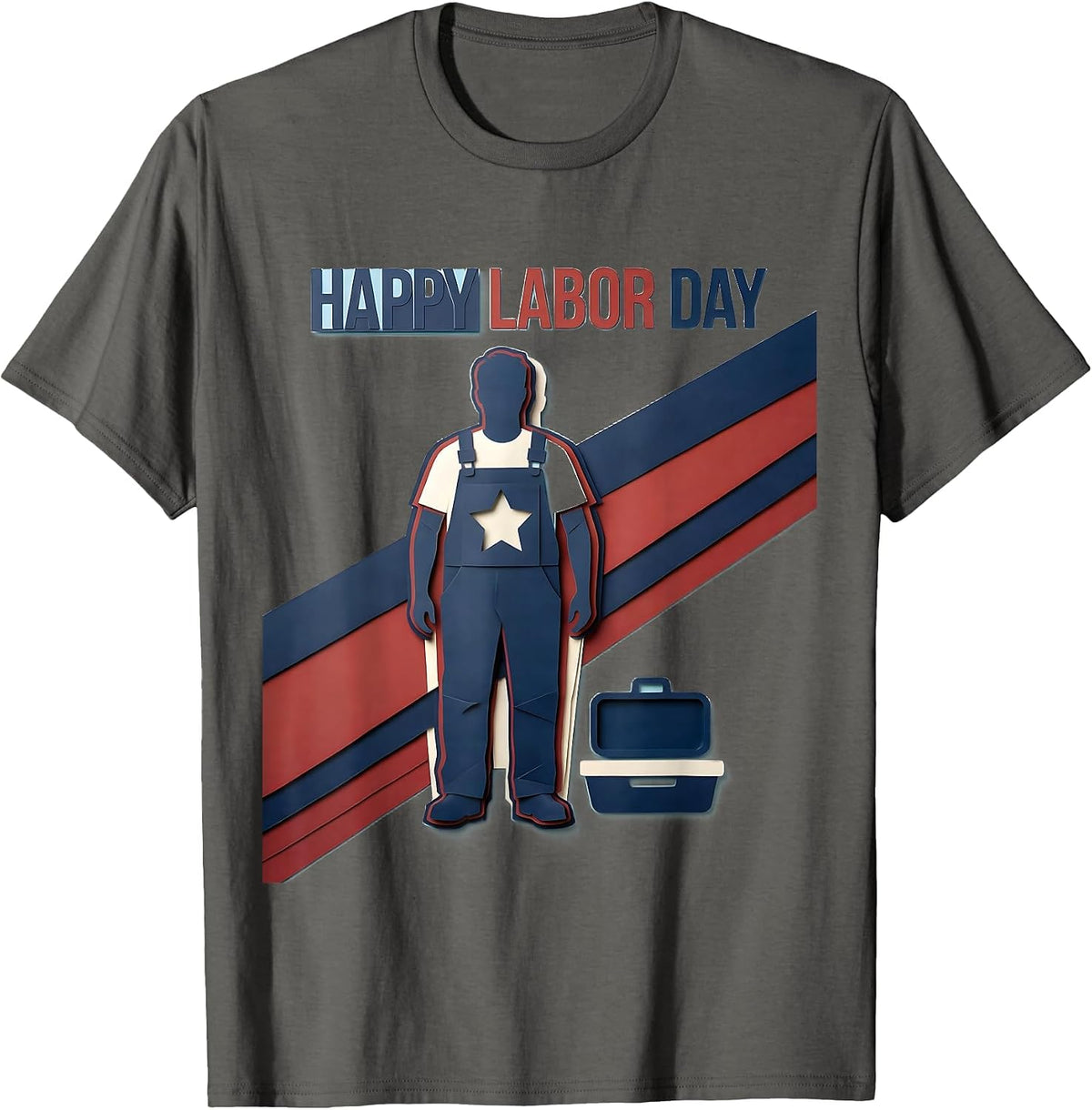 Happy Labor Day Patriotic Americana Tribute Paper Cutout T-Shirt - Asphalt Grey