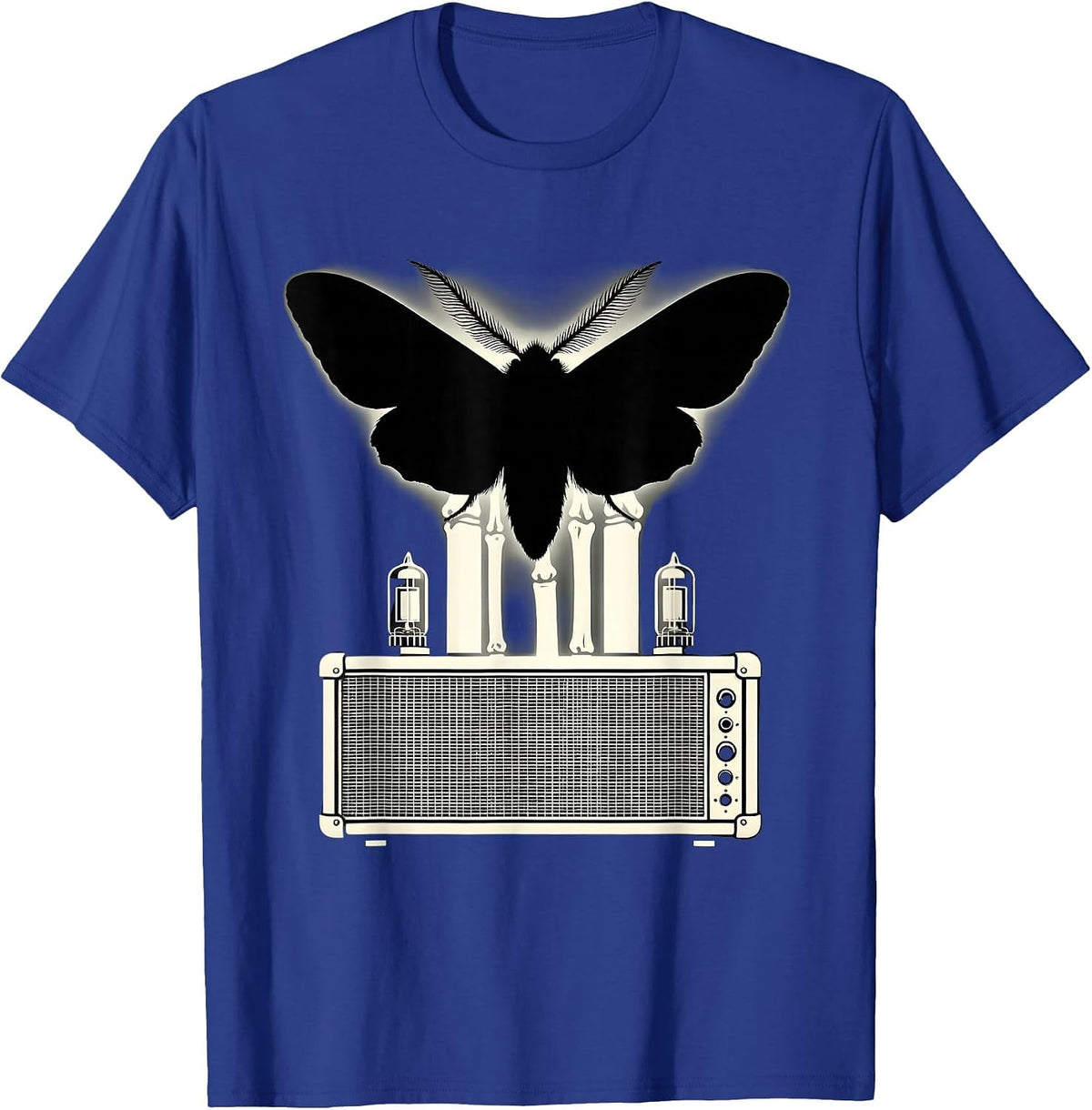 Moth and Glowing Vacuum Tube Amp Rock Art T-Shirt - Royal Blue