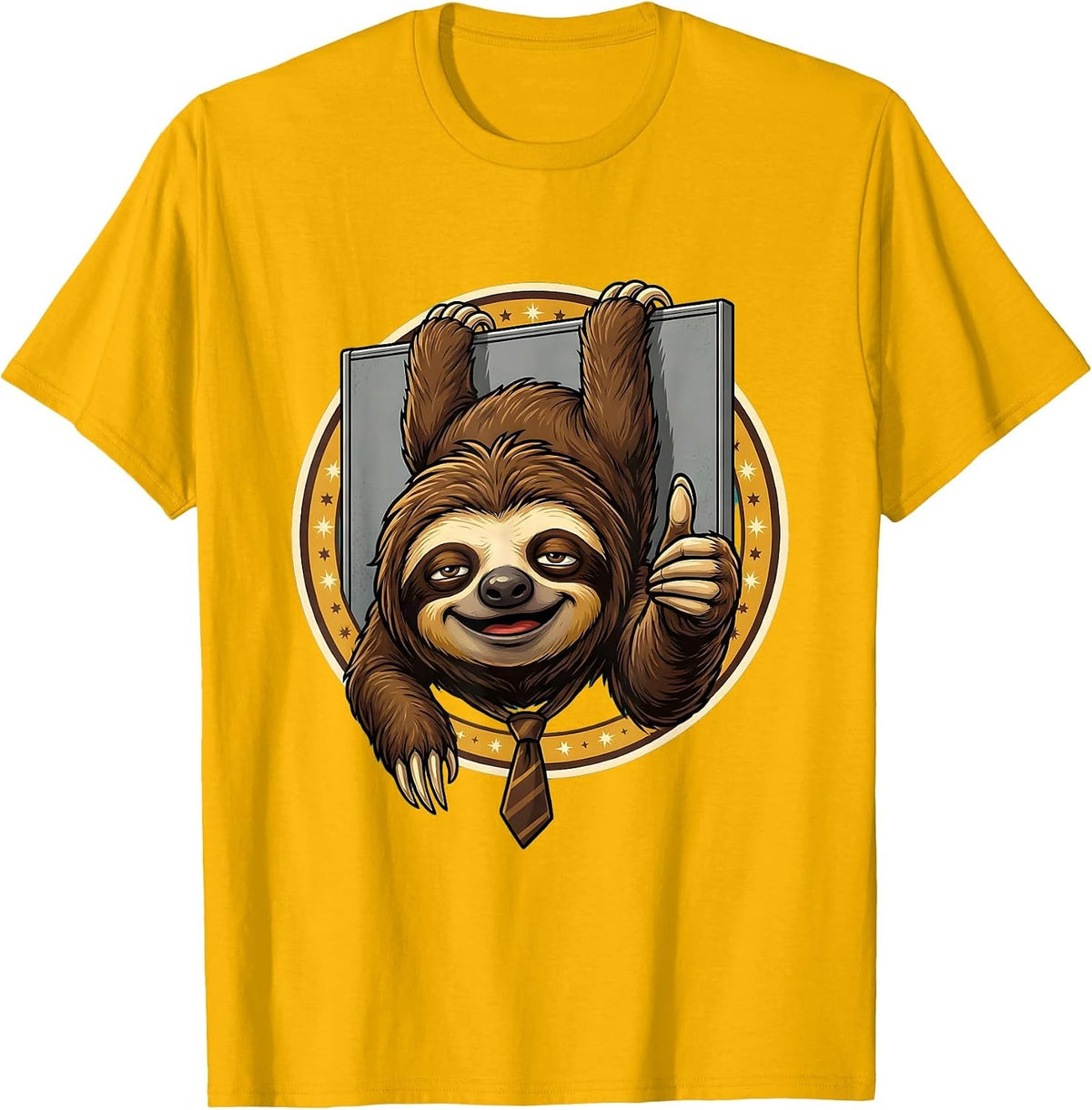Men's Lazy Sloth Office Cubicle Funny Humor Graphic T-Shirt - Golden Yellow