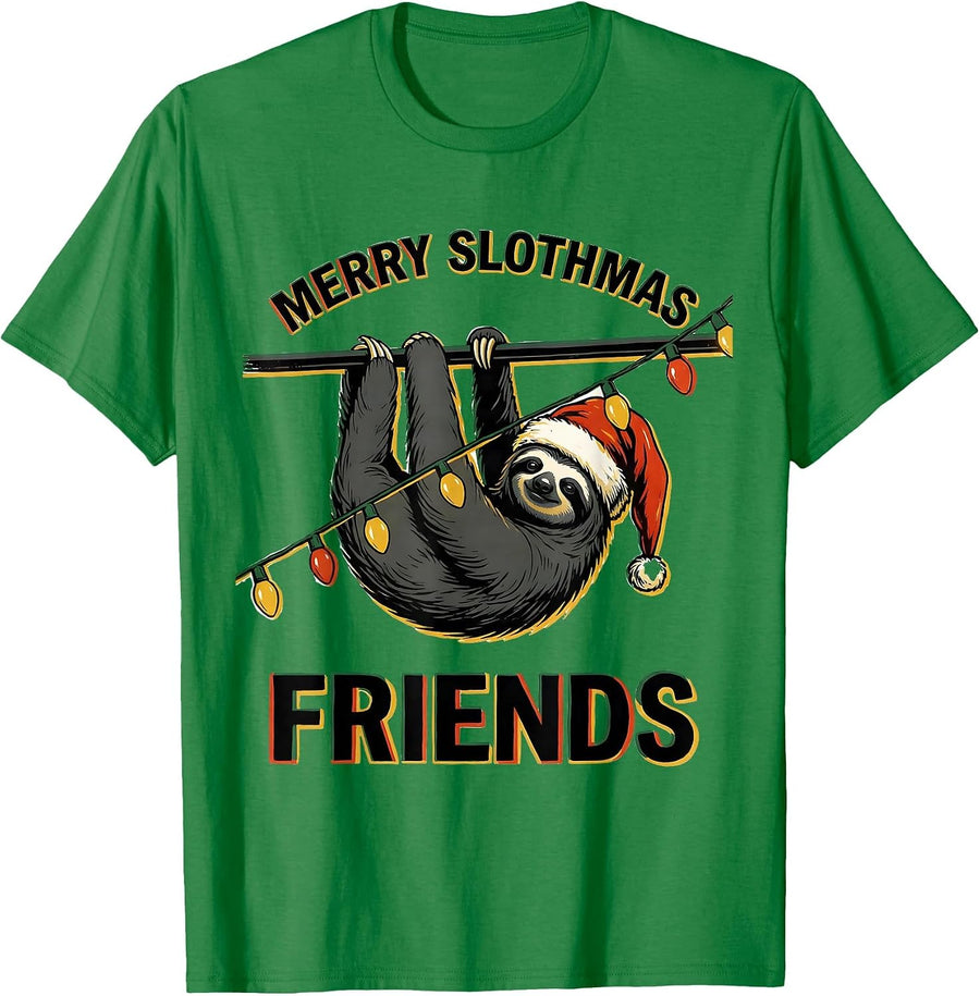 Men's Merry Slothmas Friends Funny Sloth Lover Christmas Lights T-Shirt - Kelly Green