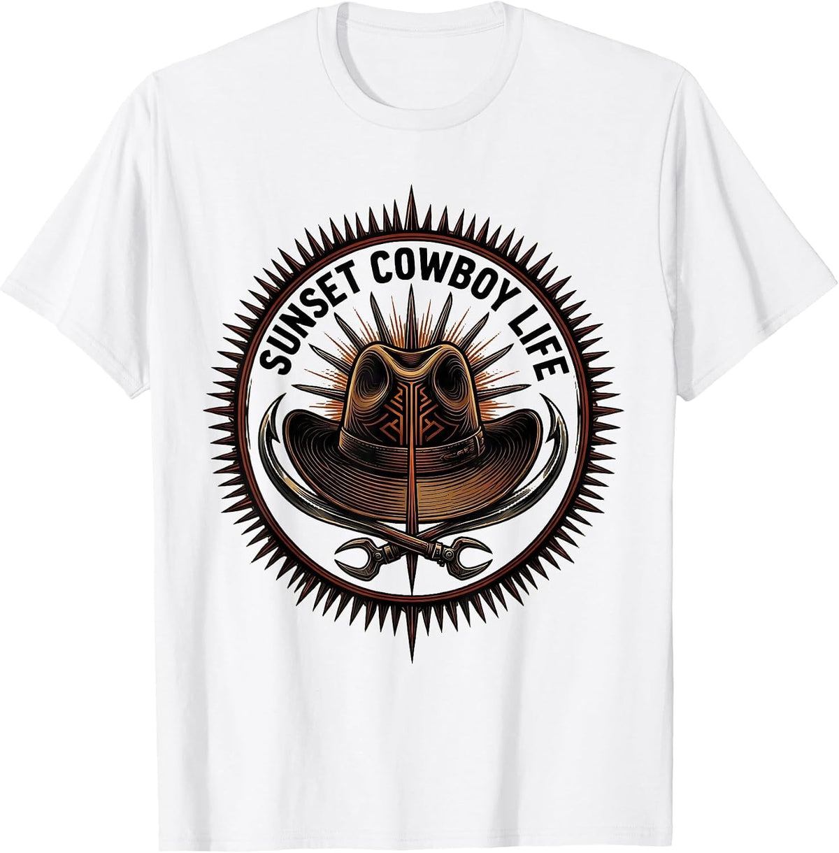 Men's Sunset Cowboy Life Western Graphic Design T-Shirt - White