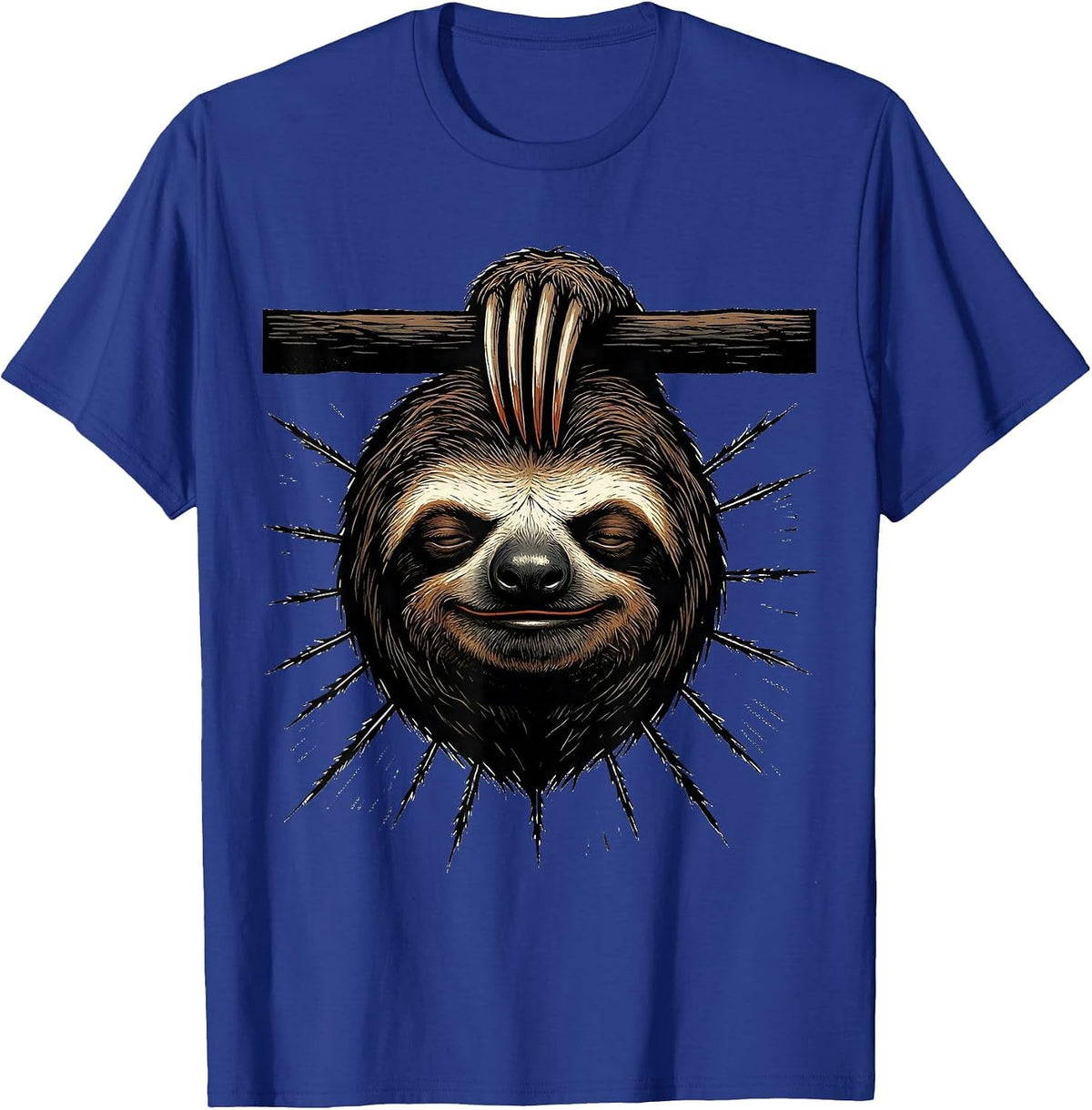 Men's Oversized Sloth Linocut Funny Animal Lover Humor T-Shirt - Royal Blue