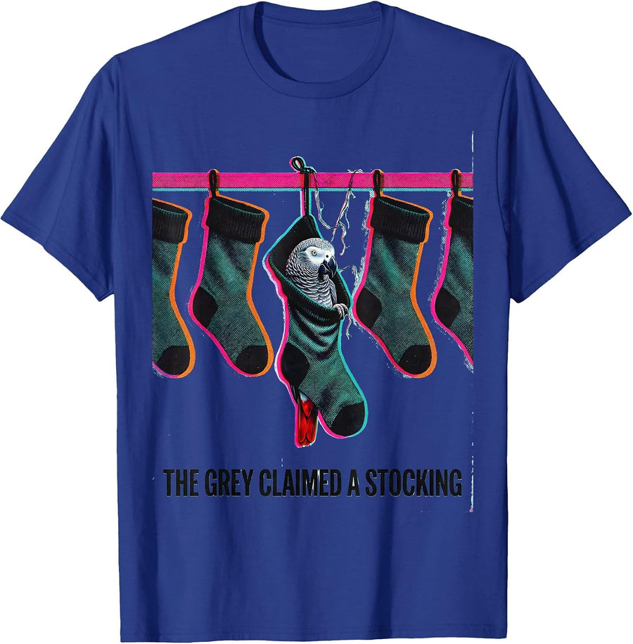 The Grey Claimed A Stocking Whimsical Parrot Lover Christmas T-Shirt - Royal Blue