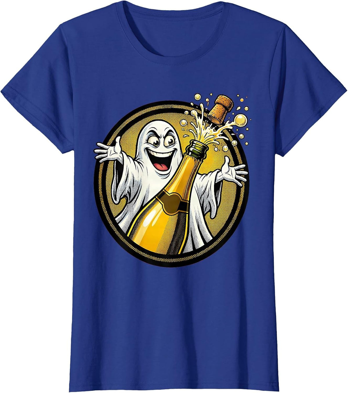 Women's Boo Jee Ghost Champagne Bottle Pop Art T-Shirt - Royal Blue