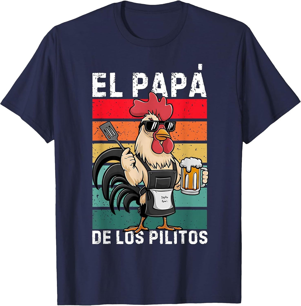 Retro El Papa de lo pollitos Funny Spanish Dia del Padre Tee T-Shirt - Navy Blue