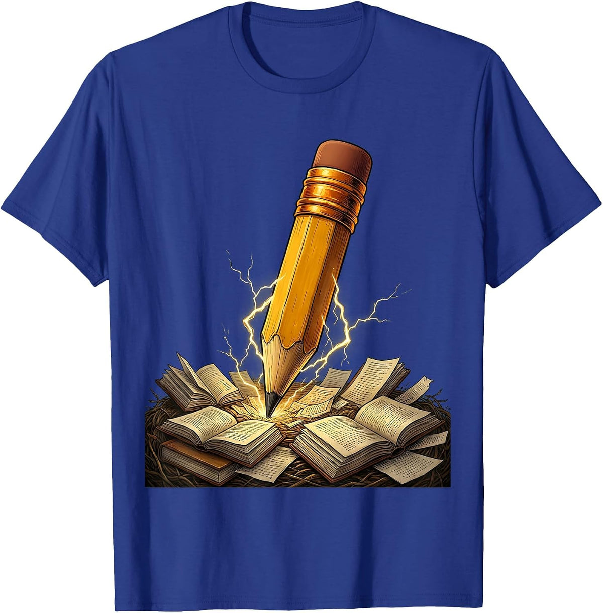 Men's English Teacher Lightning Bolt Pencil Graphic T-Shirt - Royal Blue
