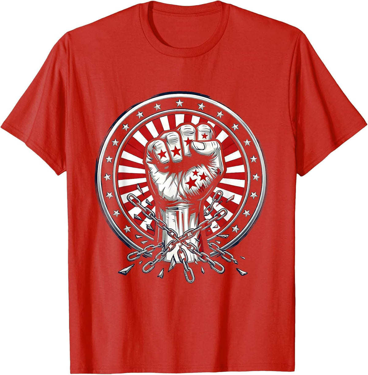 Men's Red Freedom Broken Chains Raised Fist Graphic T-Shirt - Red