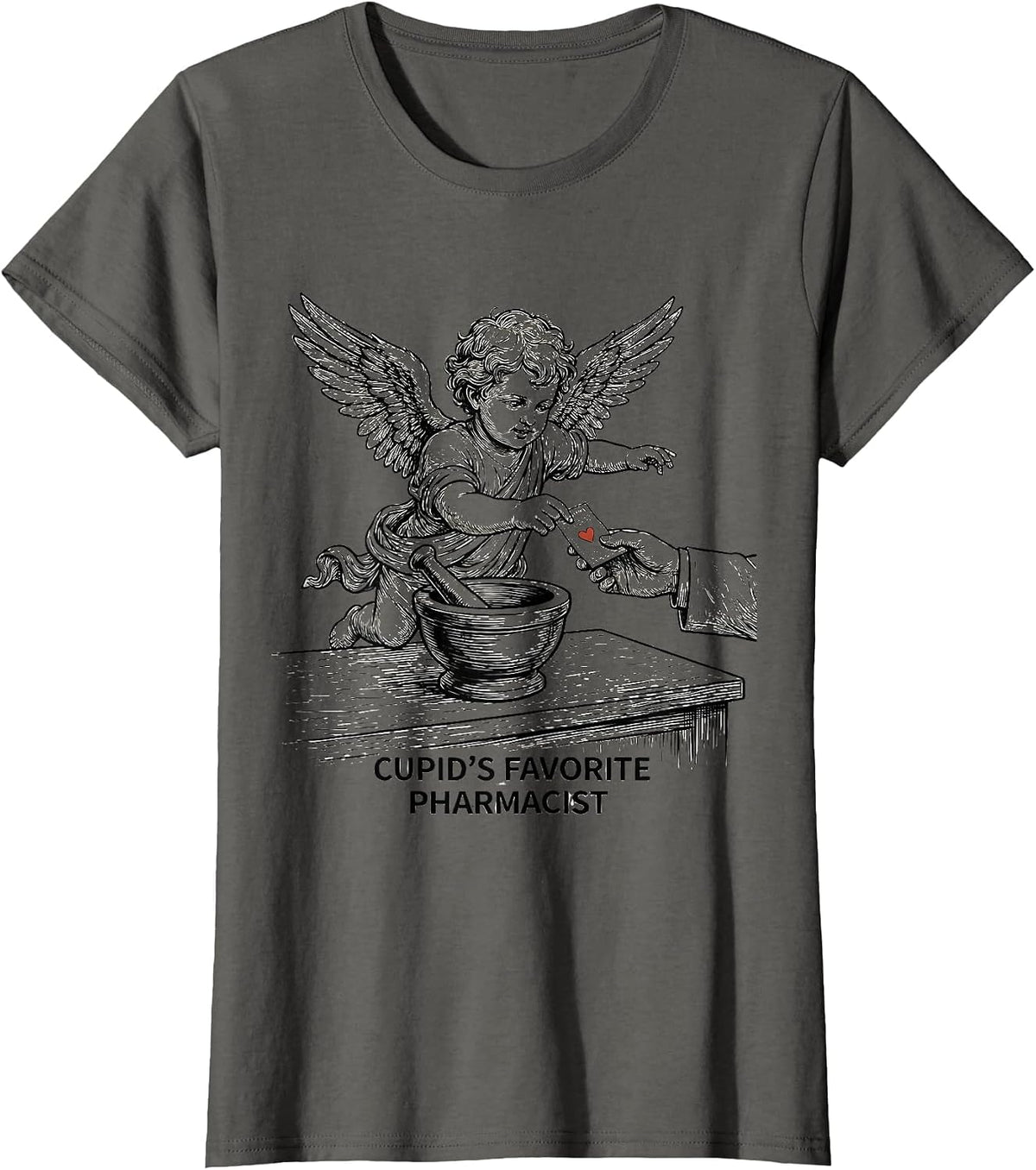 Women's Cupid's Favorite Pharmacist Funny Valentine Pharmacist Gift T-Shirt - Asphalt Grey