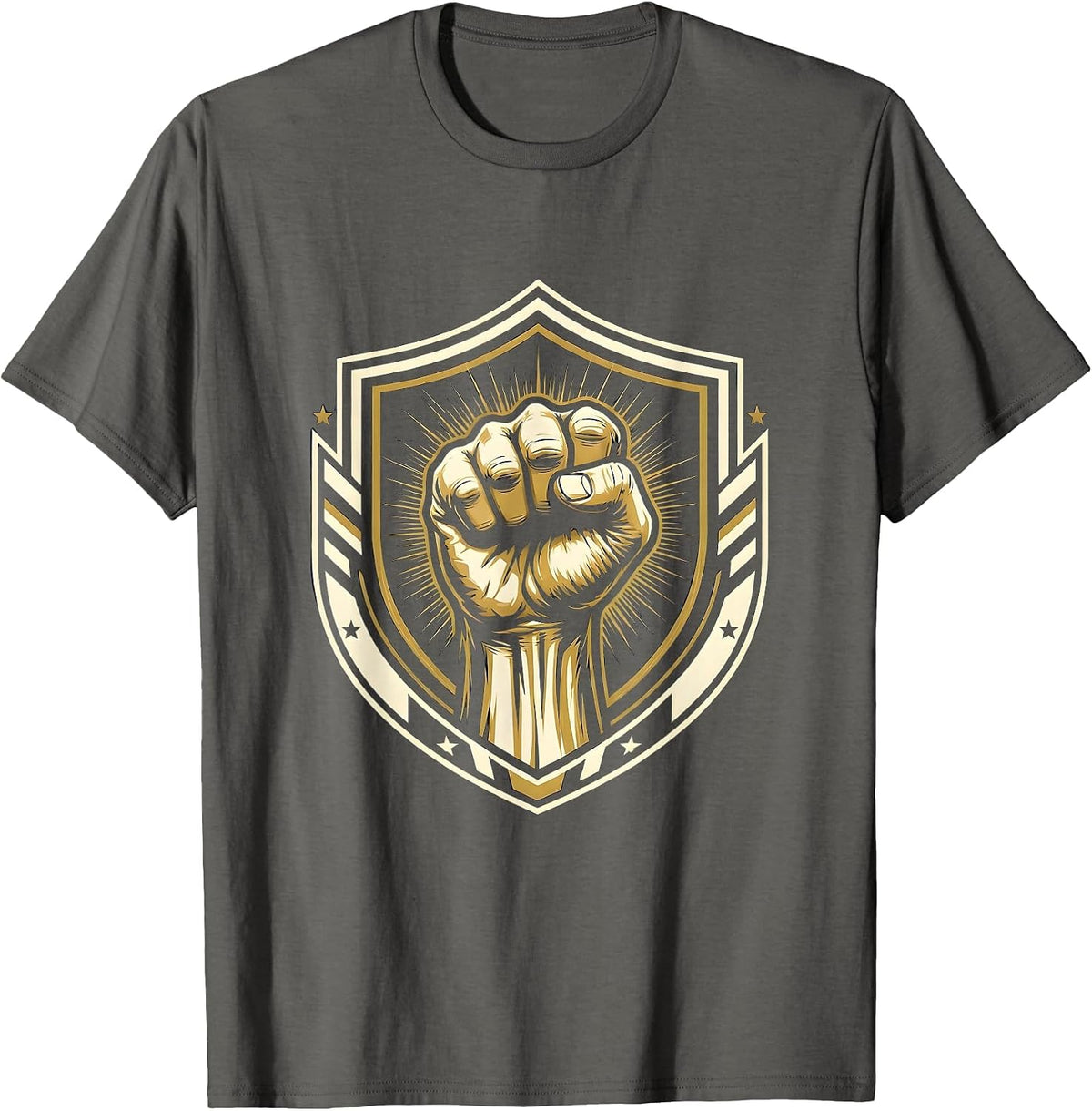 Labor Day Raised Fist Power Graphic Design T-Shirt - Asphalt Grey