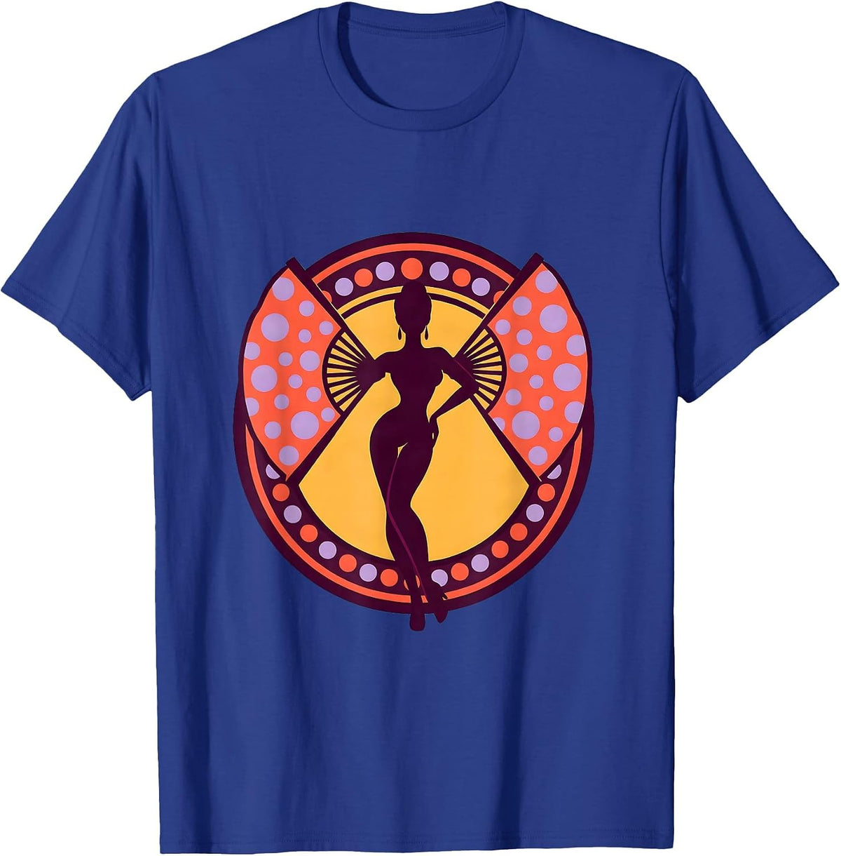Men's Burlesque Dancer Polka Dot Fan Pose Graphic T-Shirt - Royal Blue