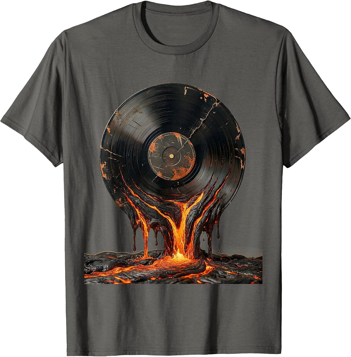 Vinyl Record Melting Lava Graphic Tee T-Shirt - Asphalt Grey