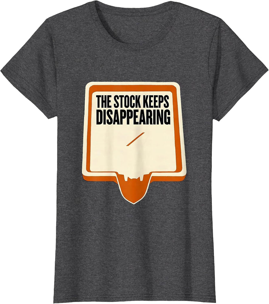 Women's The Stock Keeps Disappearing Funny Pharmacy Tech Halloween T-Shirt - Dark Heather Grey