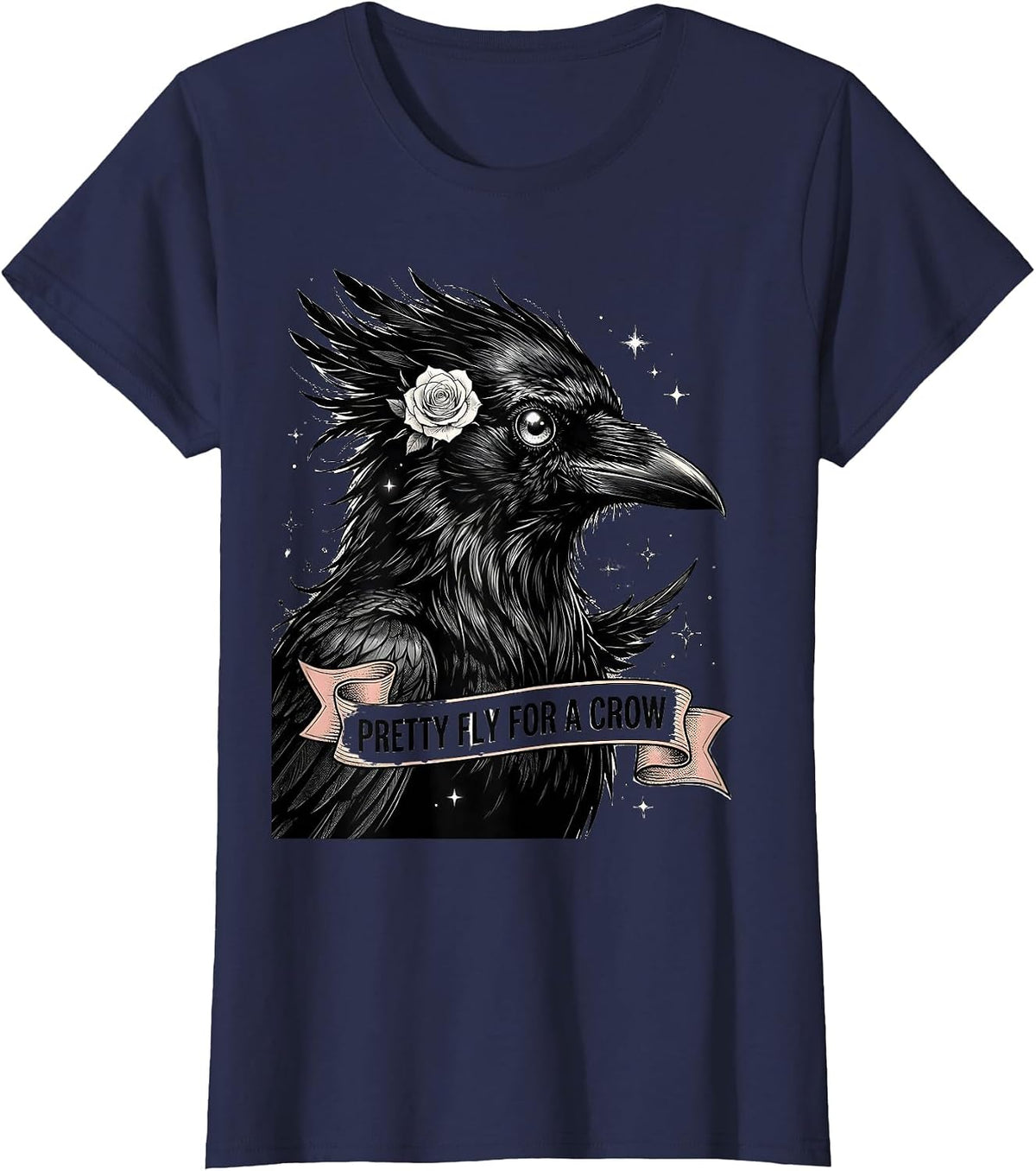 Women's Pretty Fly For A Crow Funny Bird Design T-Shirt - Navy Blue