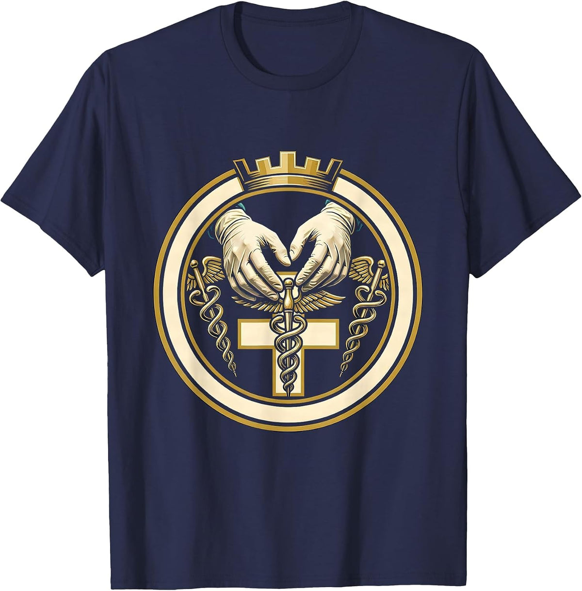 Surgeon Hands Operation Spotlight Emergency Design T-Shirt - Navy Blue