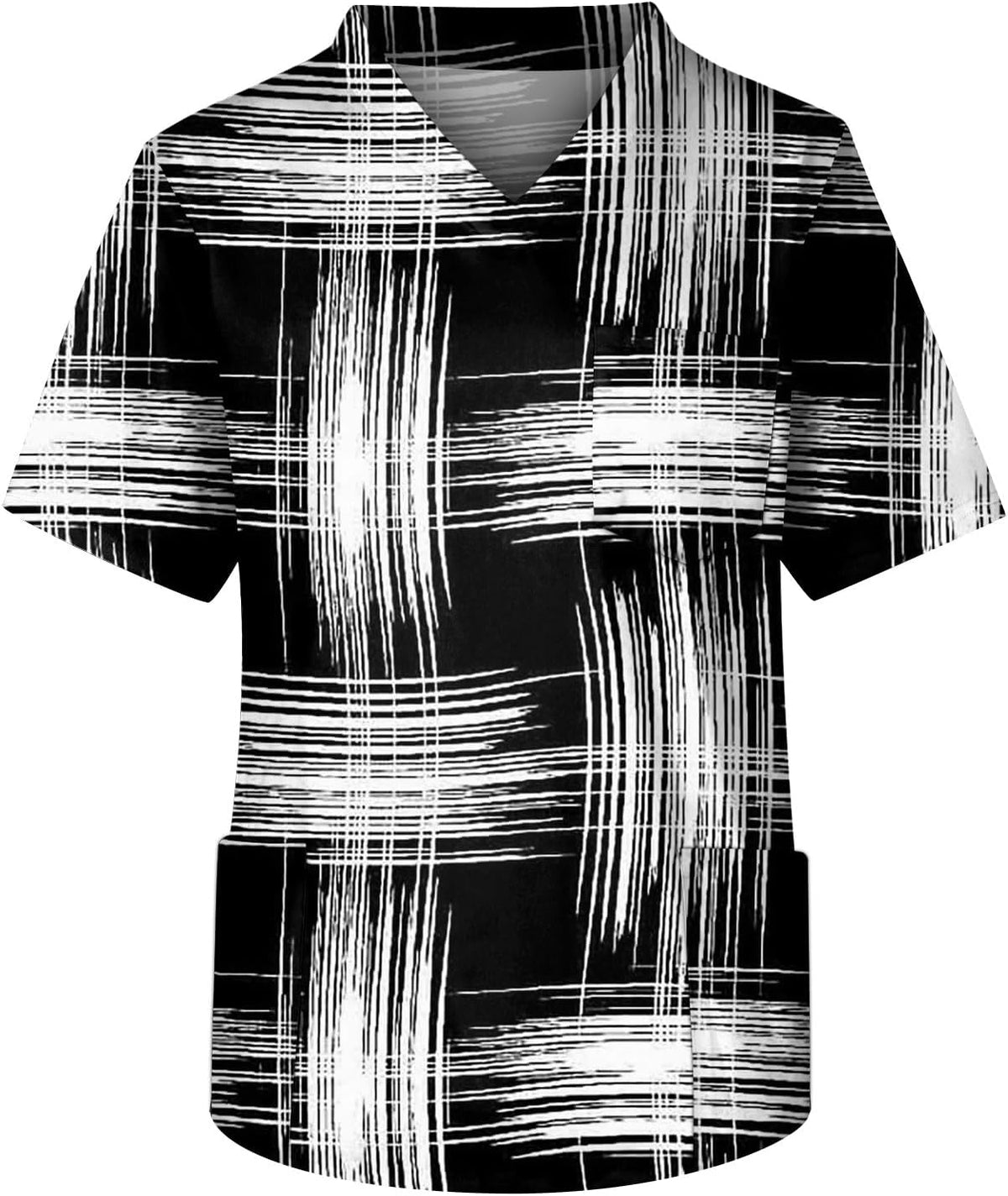 Men's Medical Scrub Top V-Neck Breathable Stretch Work Shirt with Pockets - 3-white