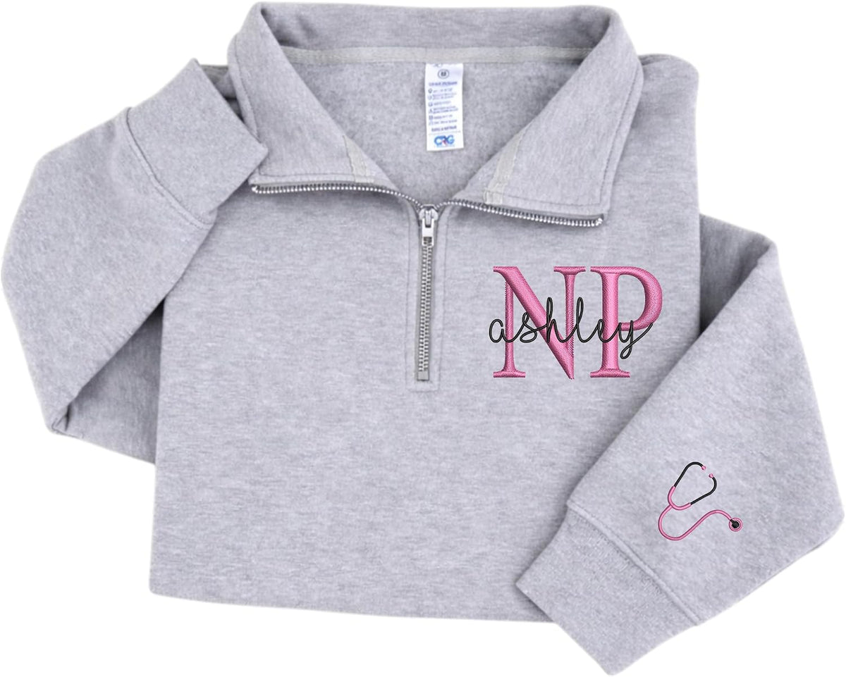 Personalized Embroidered Nurse Sweatshirt for Women, Custom Name & Specialties (ER, RN, NP, L&D), Nurse Gifts - Np
