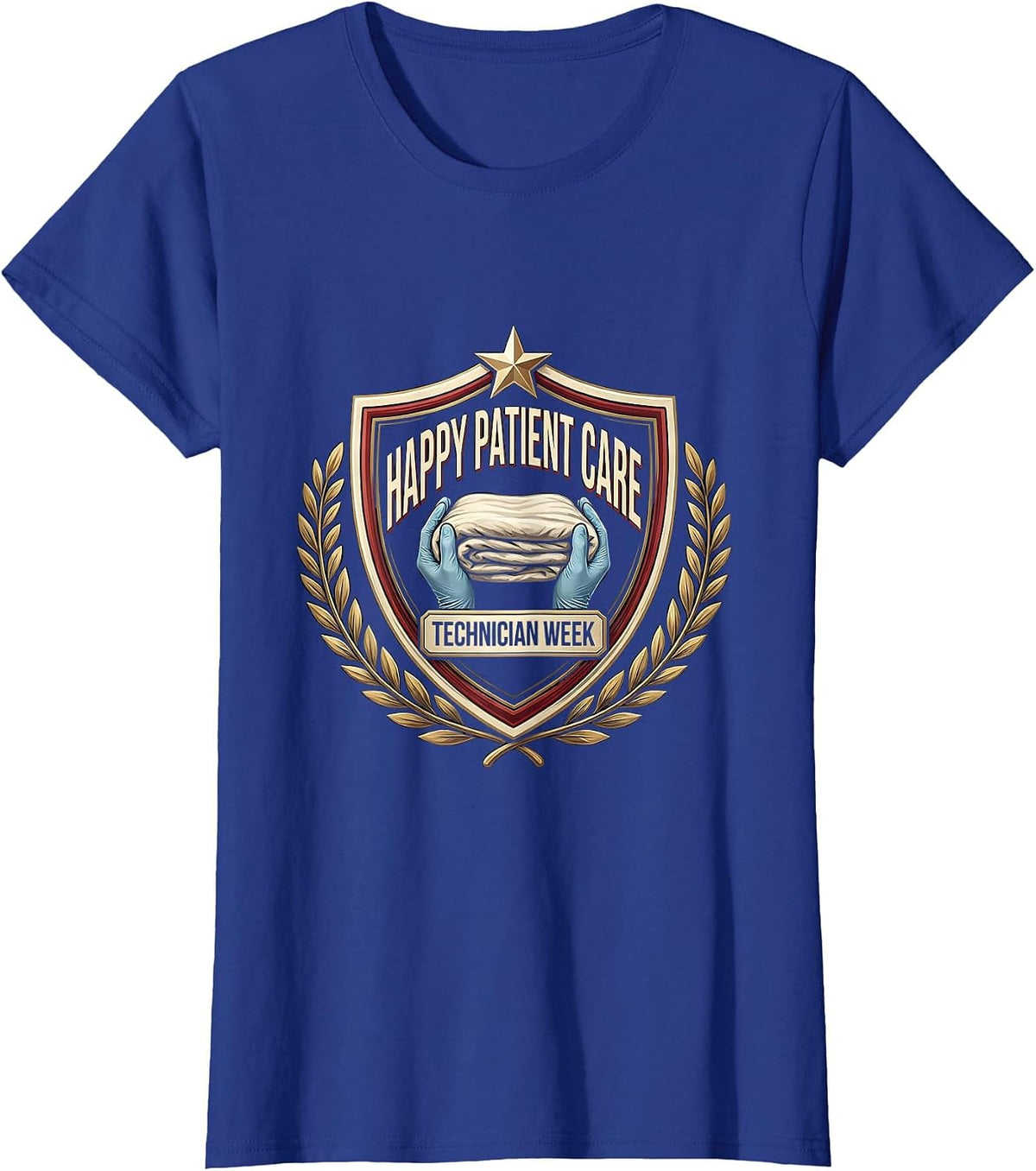 Women's Happy Patient Care Technician Week Appreciation Emblem T-Shirt - Royal Blue
