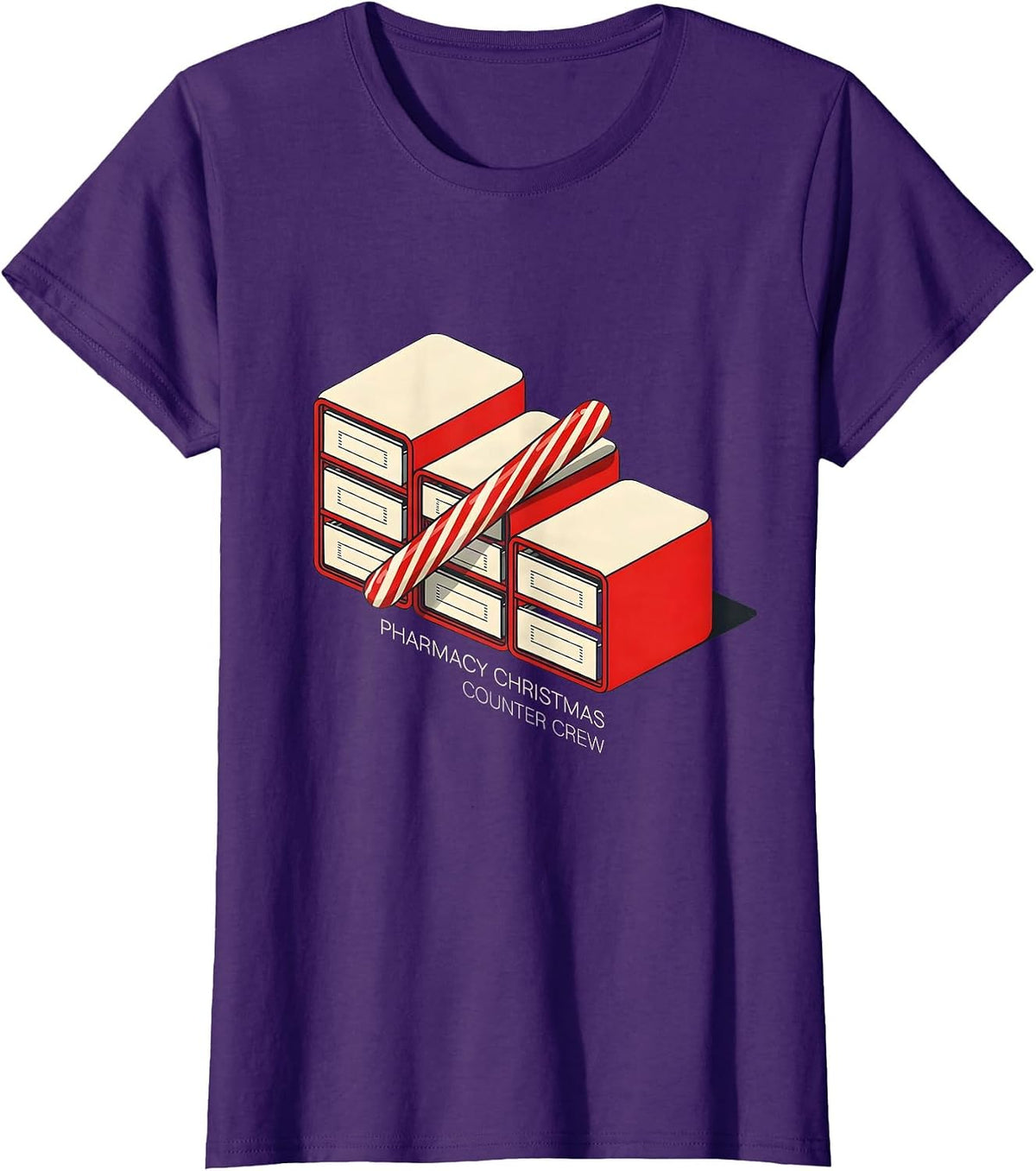 Women's Pharmacy Christmas Counter Crew Funny Pharmacist Tech T-Shirt - Purple