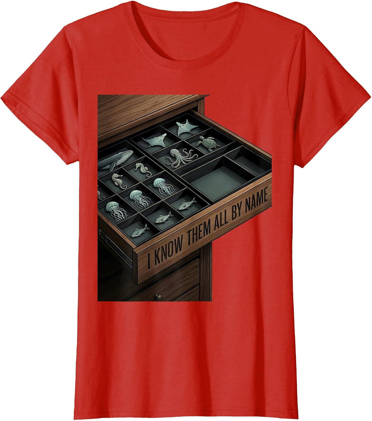 I Know Them All By Name Editorial Conceptual Marine Life T-Shirt - Red
