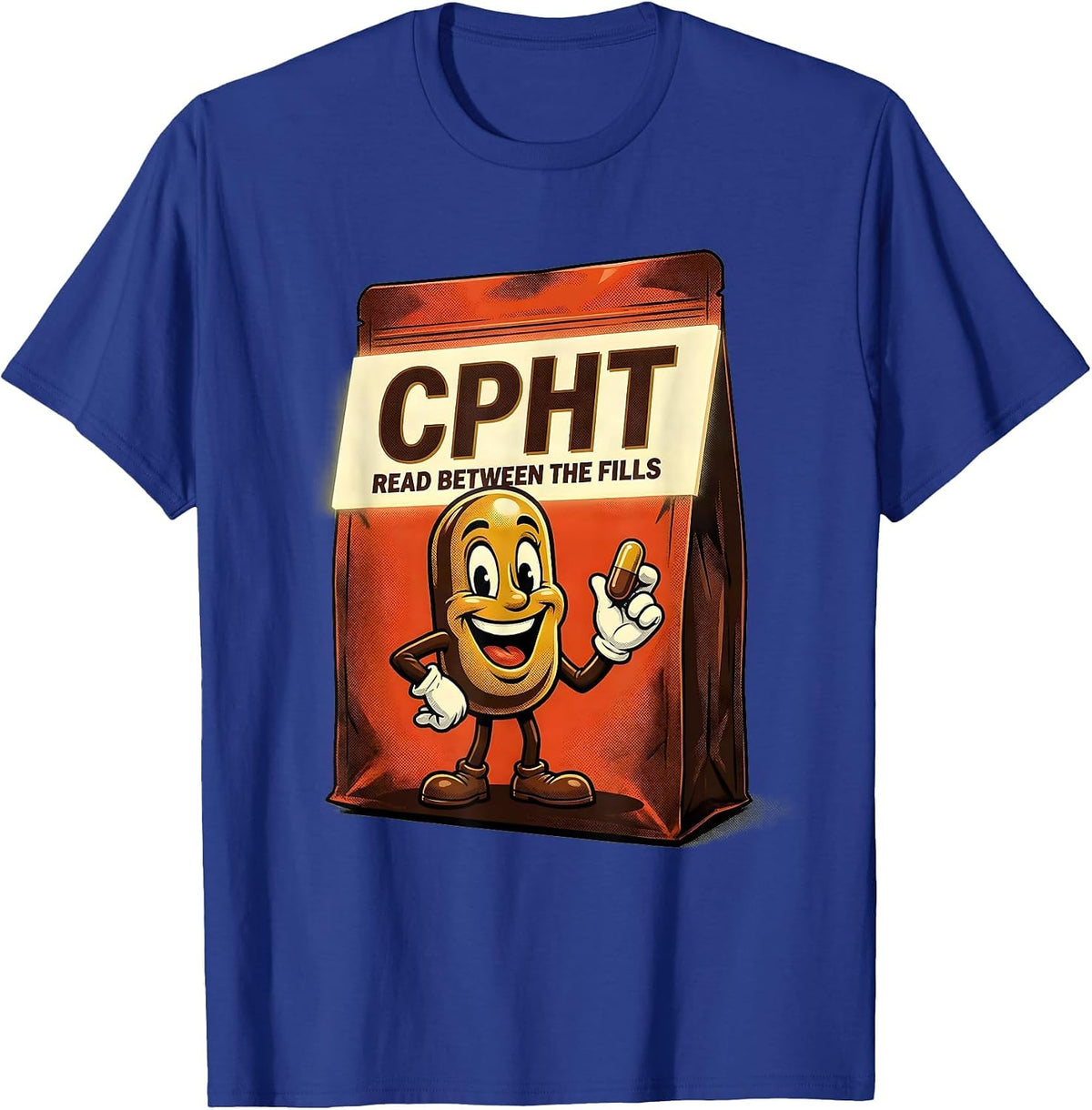 Men's CPhT Read Between The Fills Retro Advertising Pharmacy T-Shirt - Royal Blue