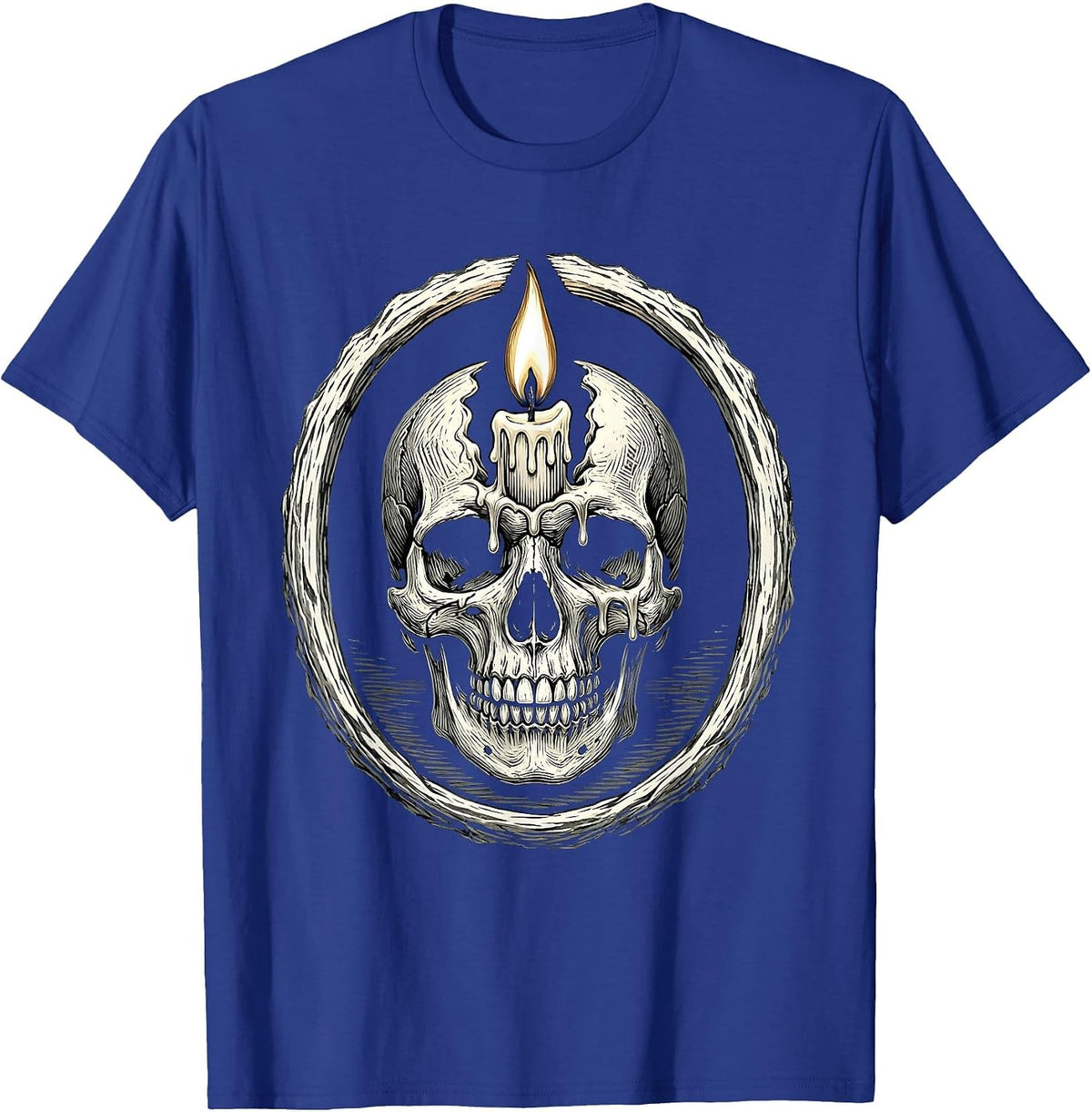 Melting Candle Skull Emo Gothic Dark Art Design T-Shirt - Royal Blue