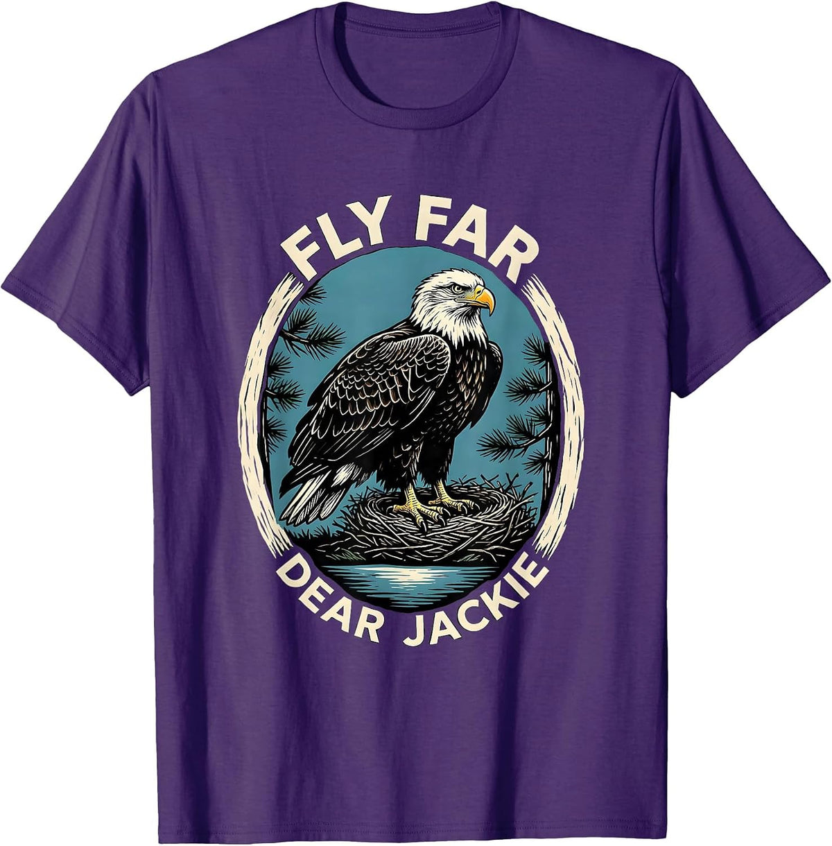 Men's Fly Far Dear Jackie Vintage Bald Eagle Memorial Big Bear T-Shirt - Purple