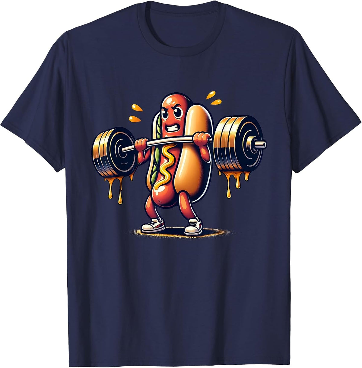 Deadlift Weightlifting Funny Fitness Workout Hot Dog Lover T-Shirt - Navy Blue