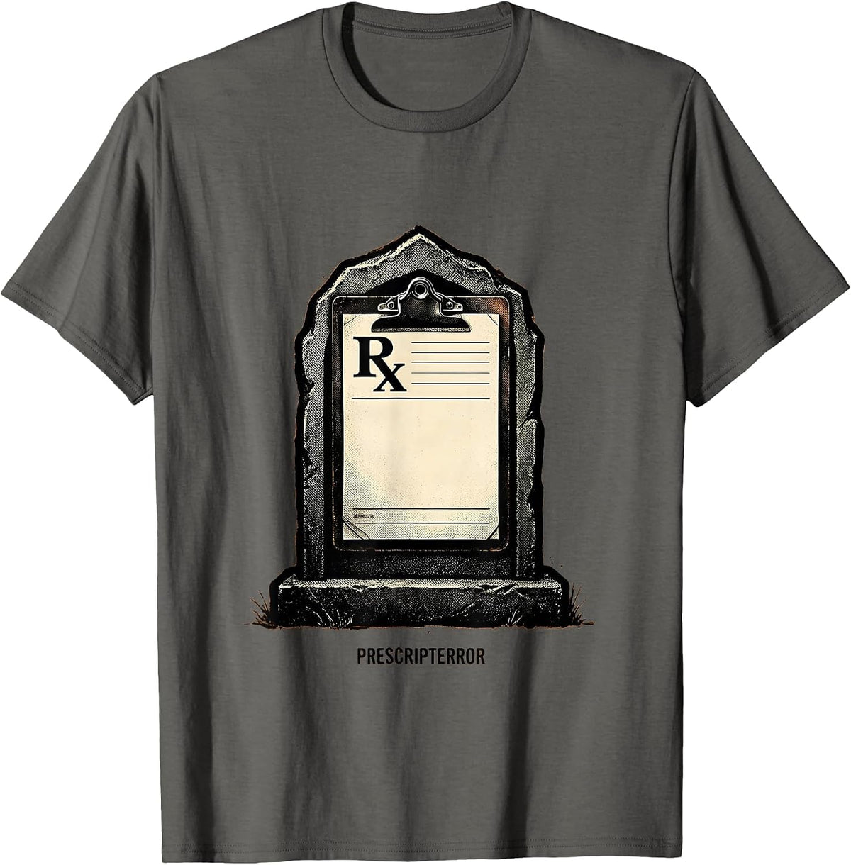 Men's Prescripterror Funny Pharmacy Halloween Pharmacist Tech Crew T-Shirt - Asphalt Grey