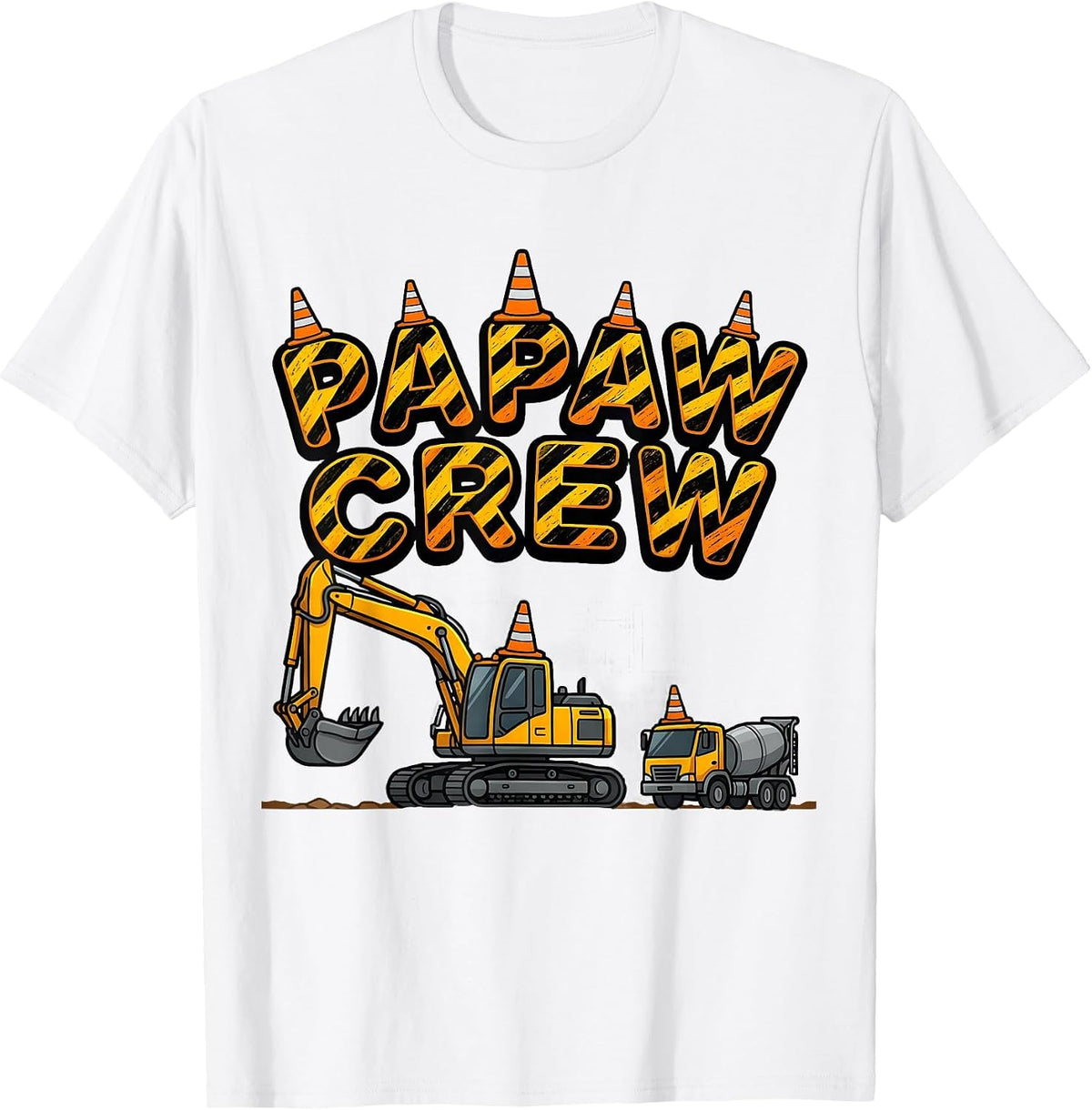 Men's PAPAW CREW Bold Arched Excavator Construction Humor T-Shirt - White
