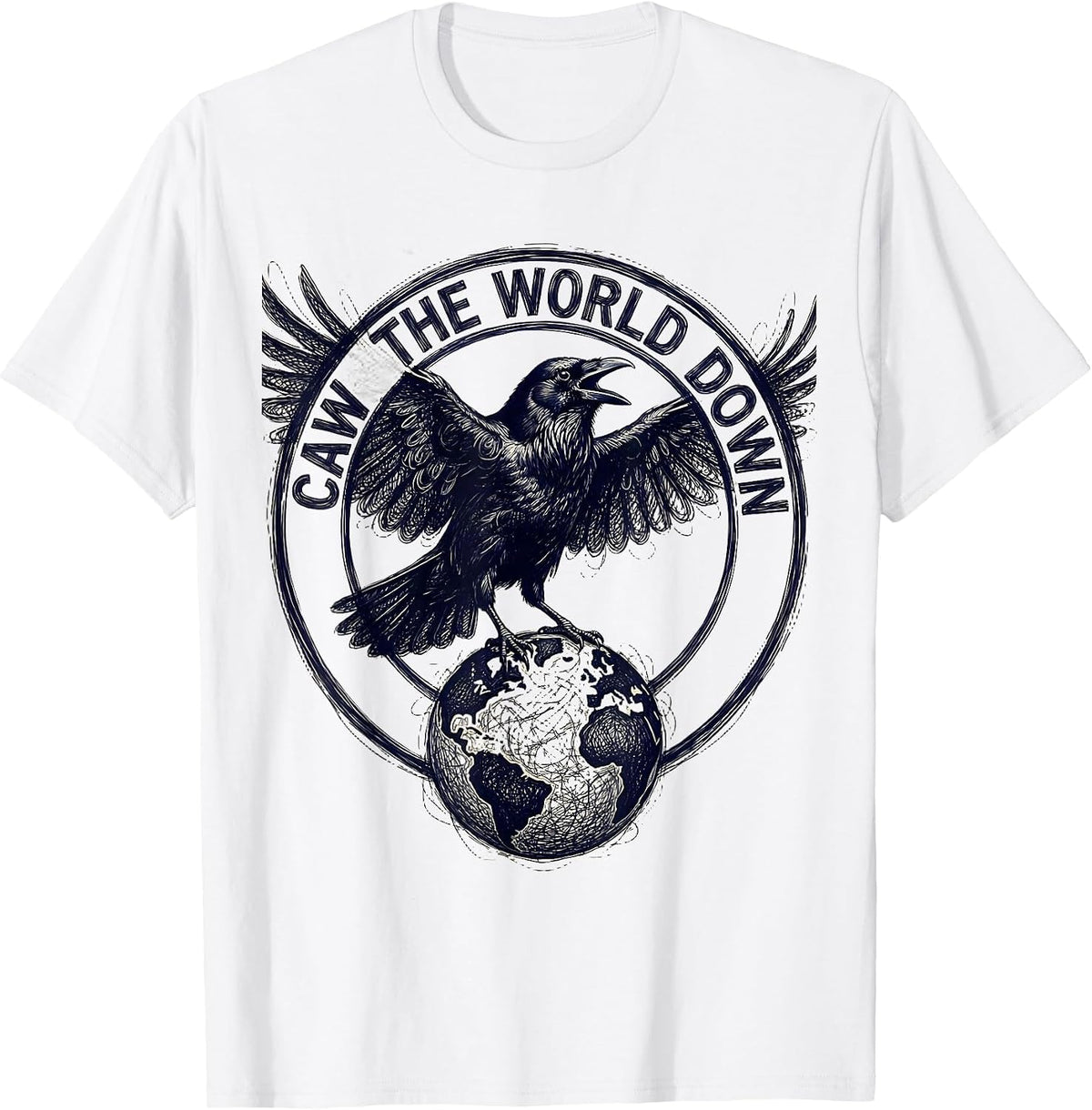 Men's Caw The World Down Crow Graphic Design T-Shirt - White